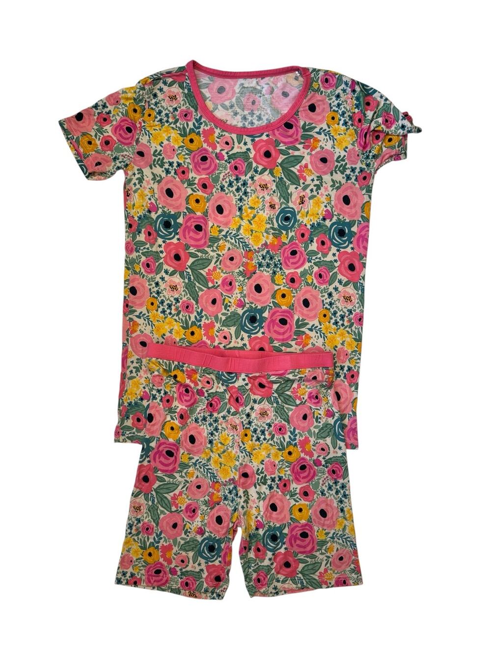 LITTLE SLEEPIES Secret Garden Pink Floral Short Johns Pajamas Size 16 Girls